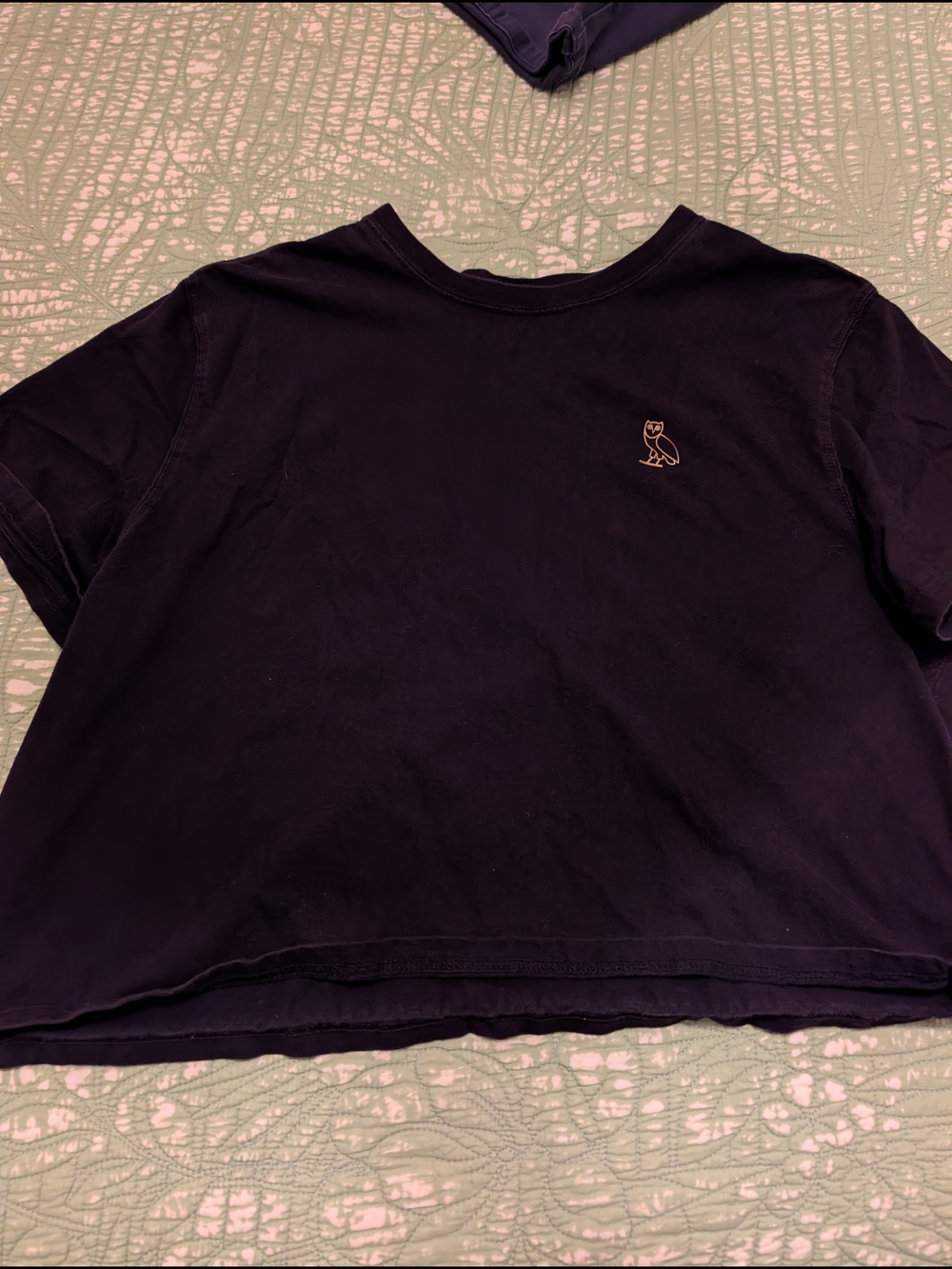 OVO Black Cropped Tee with Gold Owl Emblem